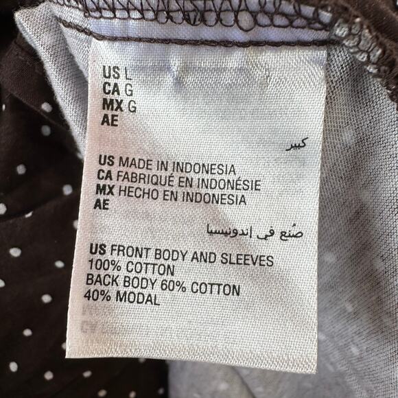 Charter Club Brown Polka Dot Tunic Blouse Womens L Peasant Boho Ruffle Twee Soft - Picture 6 of 12